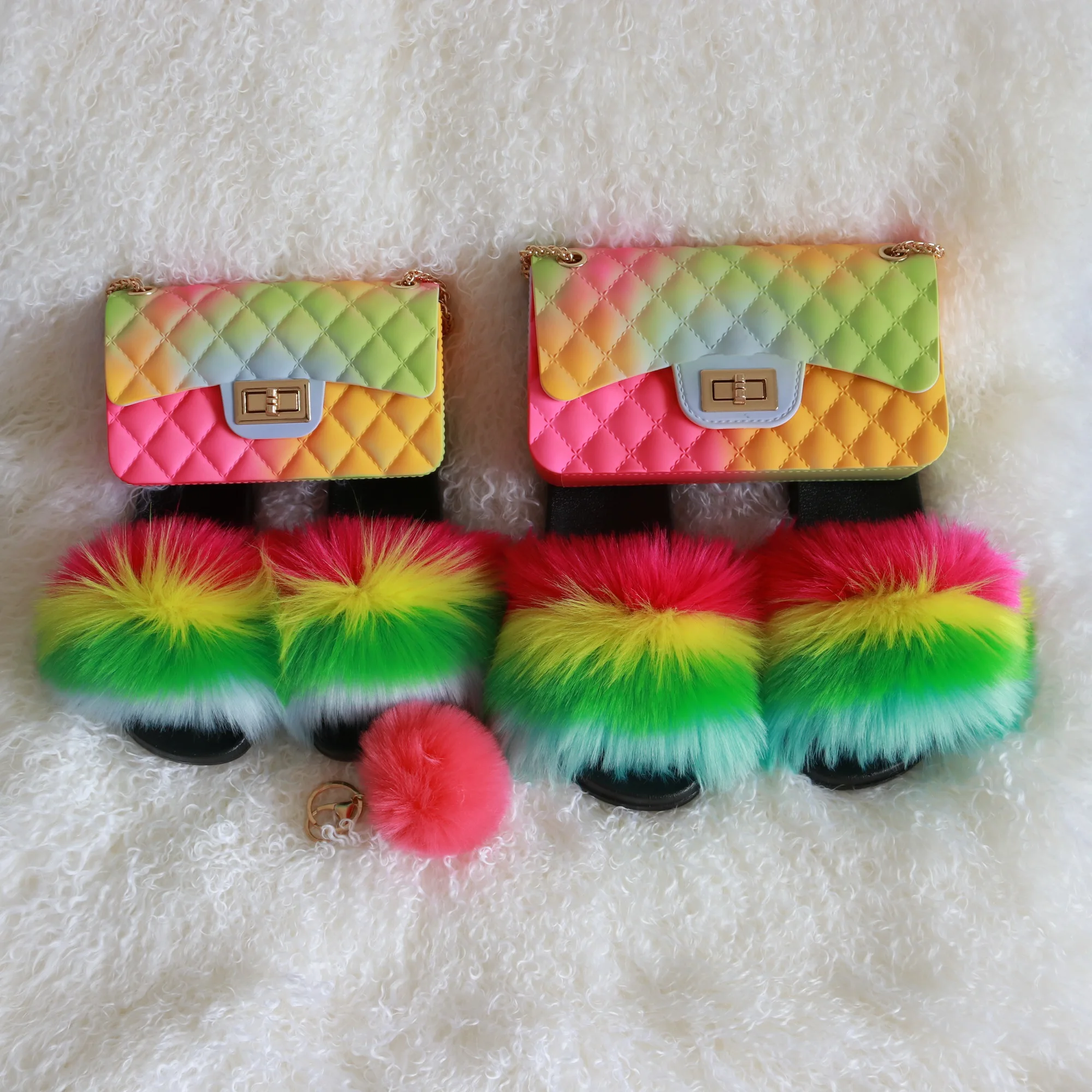 

kids faux fur slides mommy and me purse set