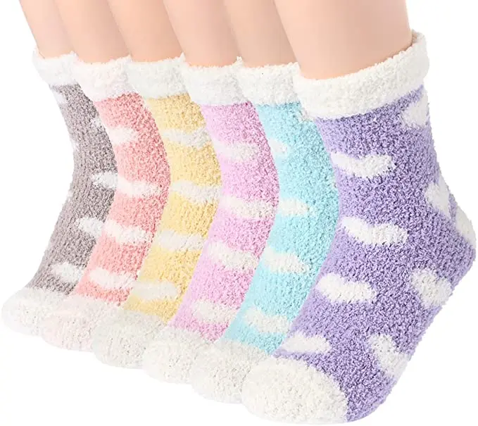 

2021 Velvet Winter Folded Cuff Thick Sleep Bed Socks Microfiber Coral Fleece Fuzzy Women Heart Fluffy Socks