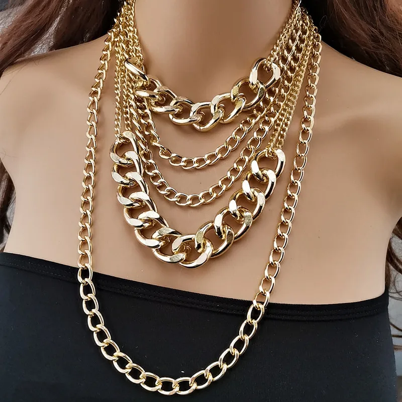 

XL21081 Europe&America Exaggerate Punk Mental Multi-Layer Thick Alloy Chain Necklace Women Fashion Jewelry Wholesale Kolye