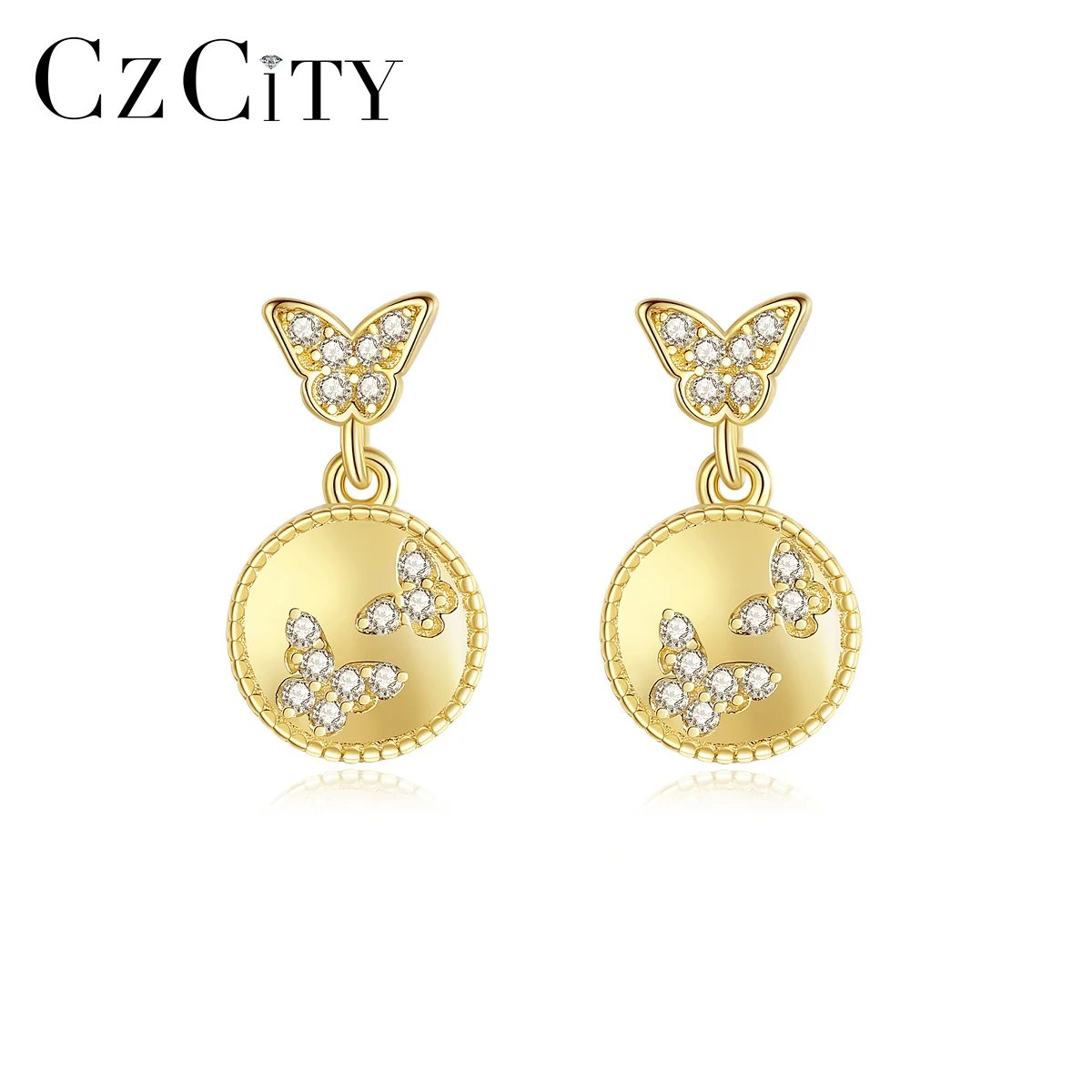 

CZCITY 925 Silver 14K Gold Plated women Silver Jewelry Cute Small Silver Butterfly Earrings for Women