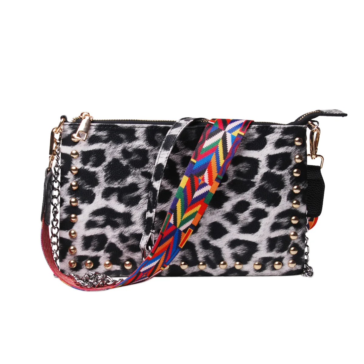 

Hot Selling Women leopard PU cross-body with Studs trims Cross-body Bag DOM113-1718