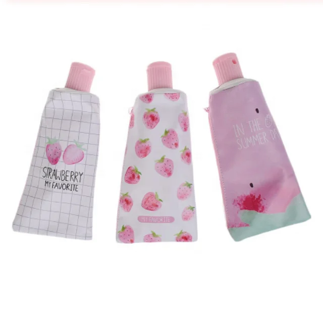 

Strawberry Toothpaste PU Pencil Case with Pencil Sharpener Stationery Storage Bag School Supplies for Girl Students Gifts
