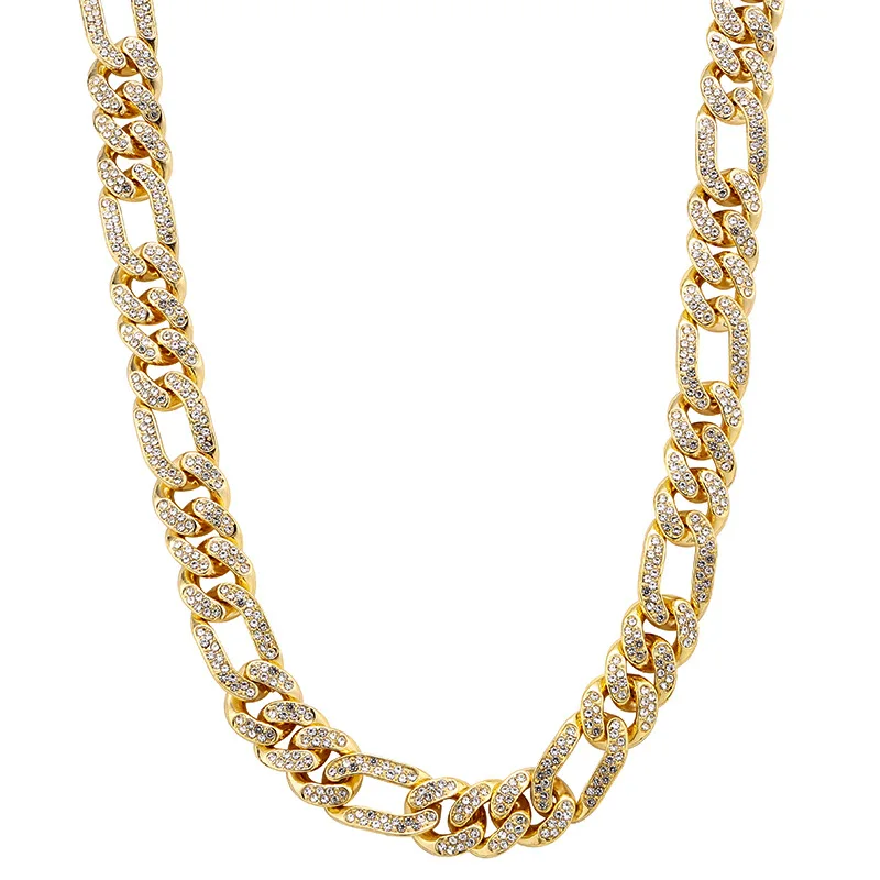 

2021 Hot Sale 12mm Hip Hop Men diamond Gold Jewelry Iced Out Cuban Link Necklace Bracelet Chain Mens Fashion Necklace, Gold silver color