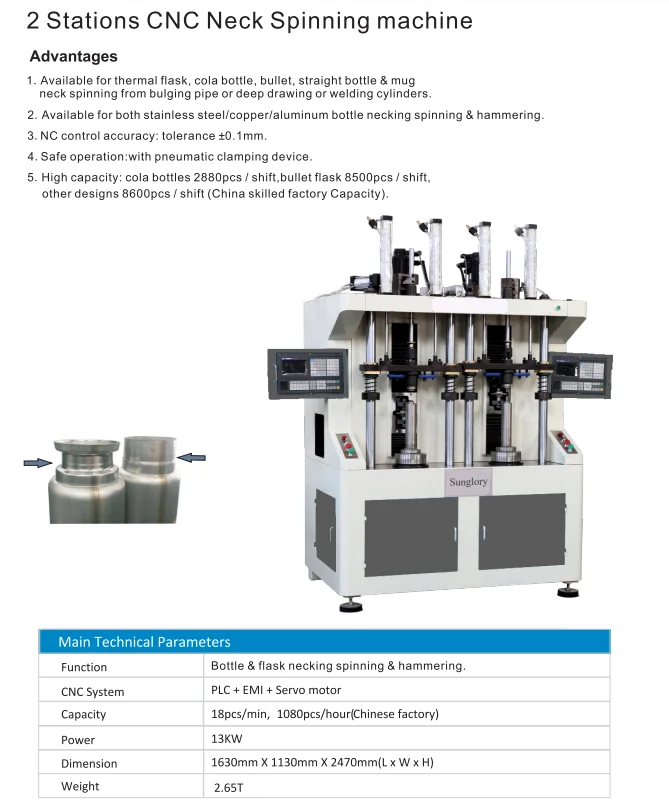 Stainless Steel Thermos Making Machine Bottle Neck Spinning Neck