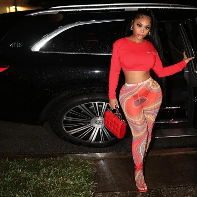 

Women's New Spring 2021 Women Clothing Fashion Sexy Printed Tight Mesh Pants Sheer Sports Fitness Leggings