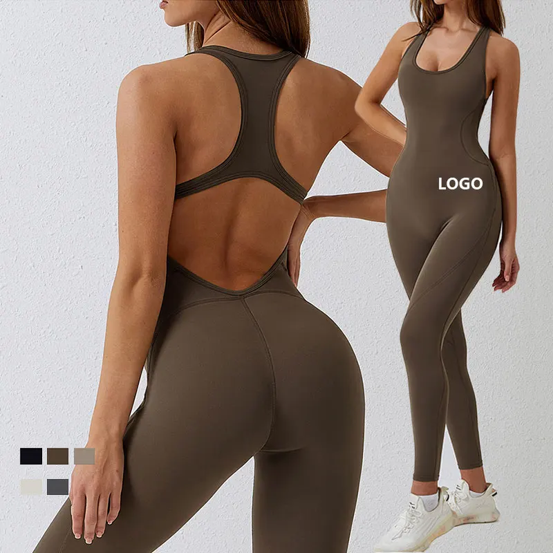 

Wholesale Sports Jump Suit Sleeveless Racer Back Yoga Full Length Bodysuit For Women Jumpsuits