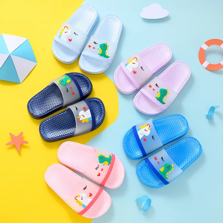 
Summer Beautiful Kids Cartoon Dinosaur Slippers Non slip PVC Plastic Bathroom Children Boys Girls Sandals Slippers Customized 