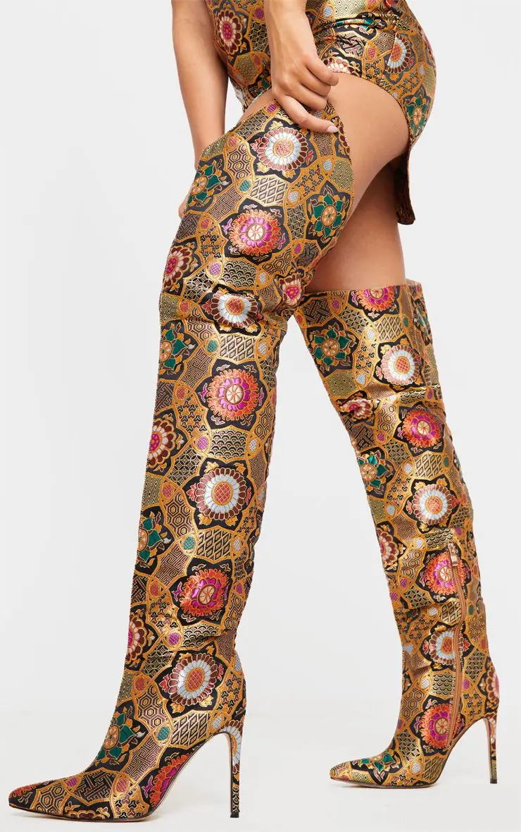 thigh high embroidered boots