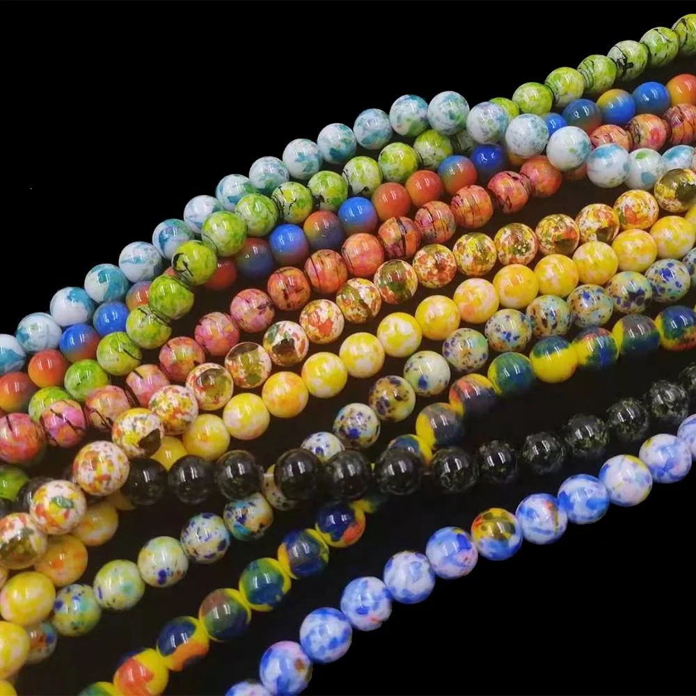 

BLACK Friday Sale 10mm Random Mixed Any 10 Colors Round Glass Fashion Picture Loose Strand Beads For Diy Jewelry Making, Jt mix colors