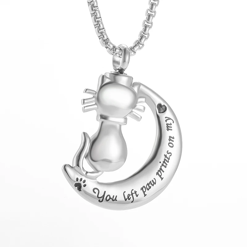 

Stainless Steel Lovely Cat Moon Ashes Pendant Necklace Cremation Jewelry for Pet
