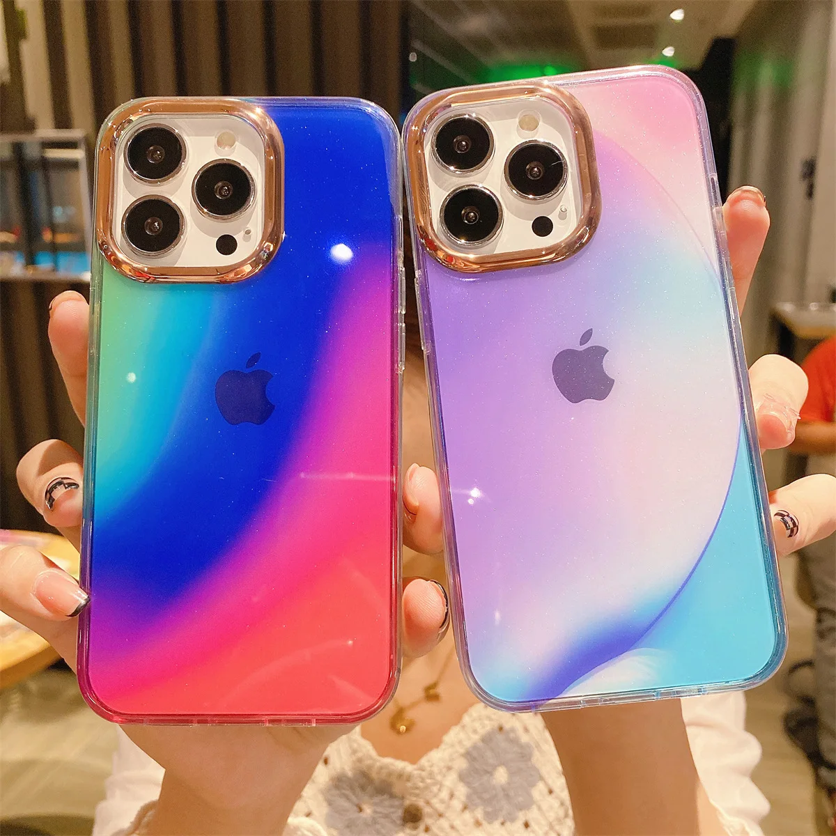 

Gradient Color Rainbow Gold Electroplating Bling Glitter Phone Case For iPhone 13 12 11 Pro Max X XR XS Max Fundas De Movil, Pink, blue, purple, gradient blue, gradient powder,