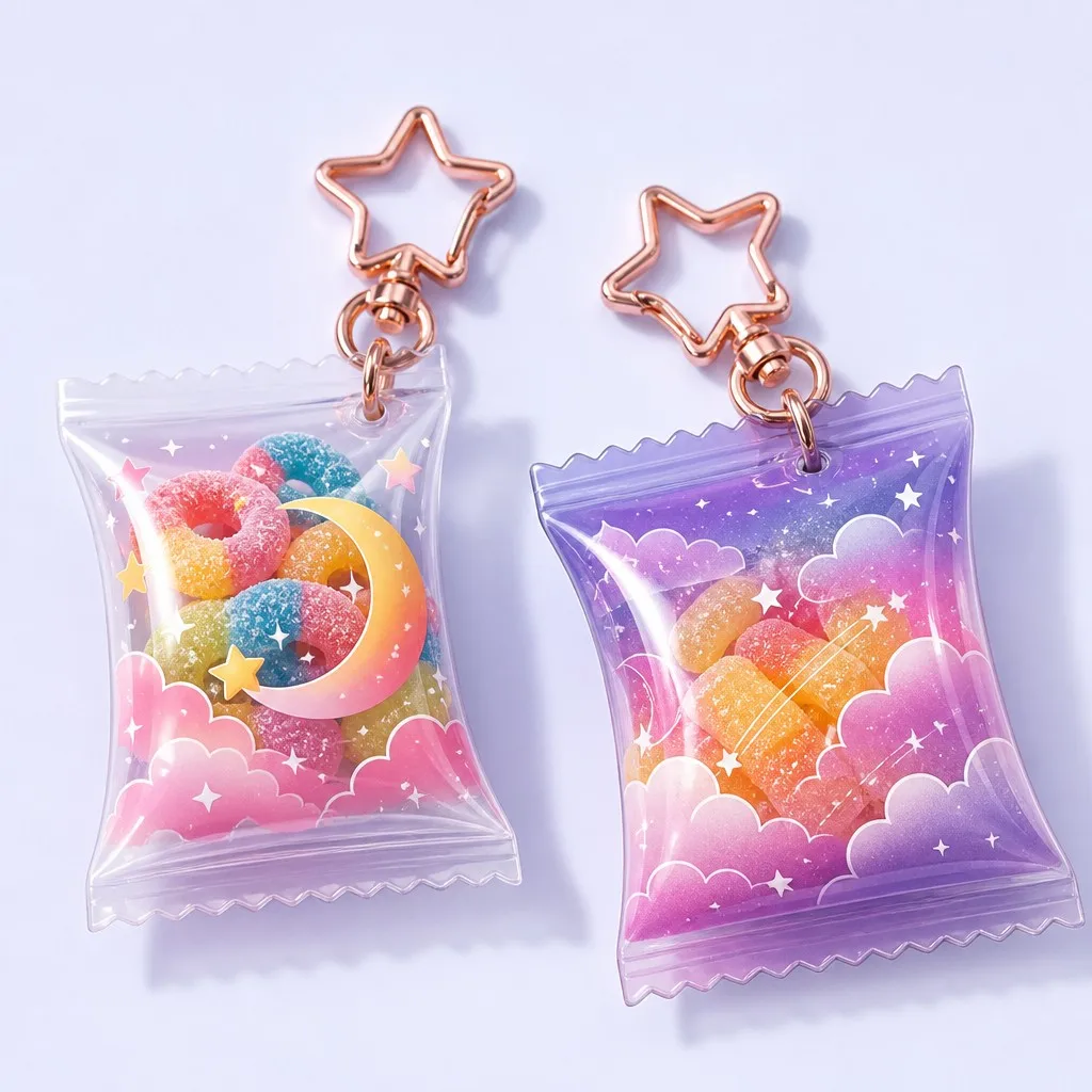 Dreamy Moon and Cloud Gummy Candy Bag Keychains