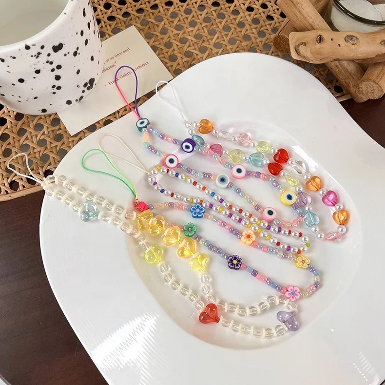 

Candy colored flower phone chain pendant wrist lanyard for women