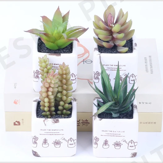 

Hot Sale Korean Rare Ceramic Variegated Artificial Succulent Set Unpotted Artificial Plants In Pots For Home Decor Indoor, Customizable