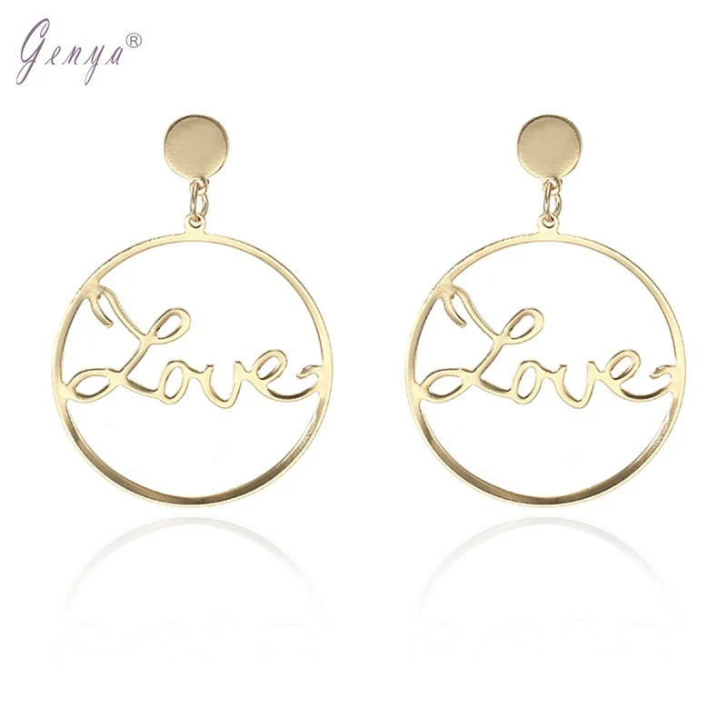 

Genya Hot style big circle earrings 2021 new personalized geometric LOVE earrings for women, Glod,sliver