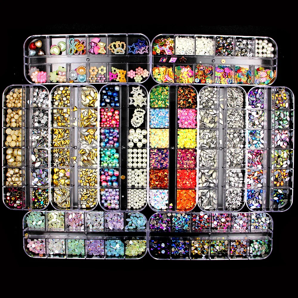 

2022 Drop Shipping Diy Manicure Decoration Set Bow Diamond Mixed Pearl Peach Heart Sequins Nail Accessories Suit, Multi-color customization options