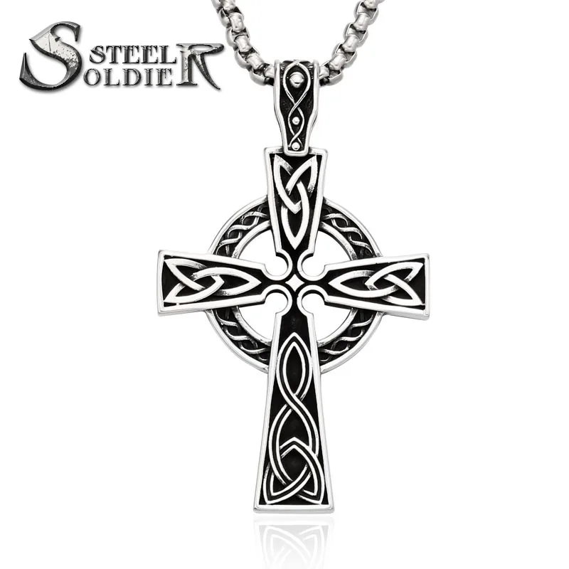 

SS8-505P Steel Soldier 316L Stainless Steel High Quality Viking Disc Pattern Cross Pendant Necklace Amulet scandinavian Jewelry