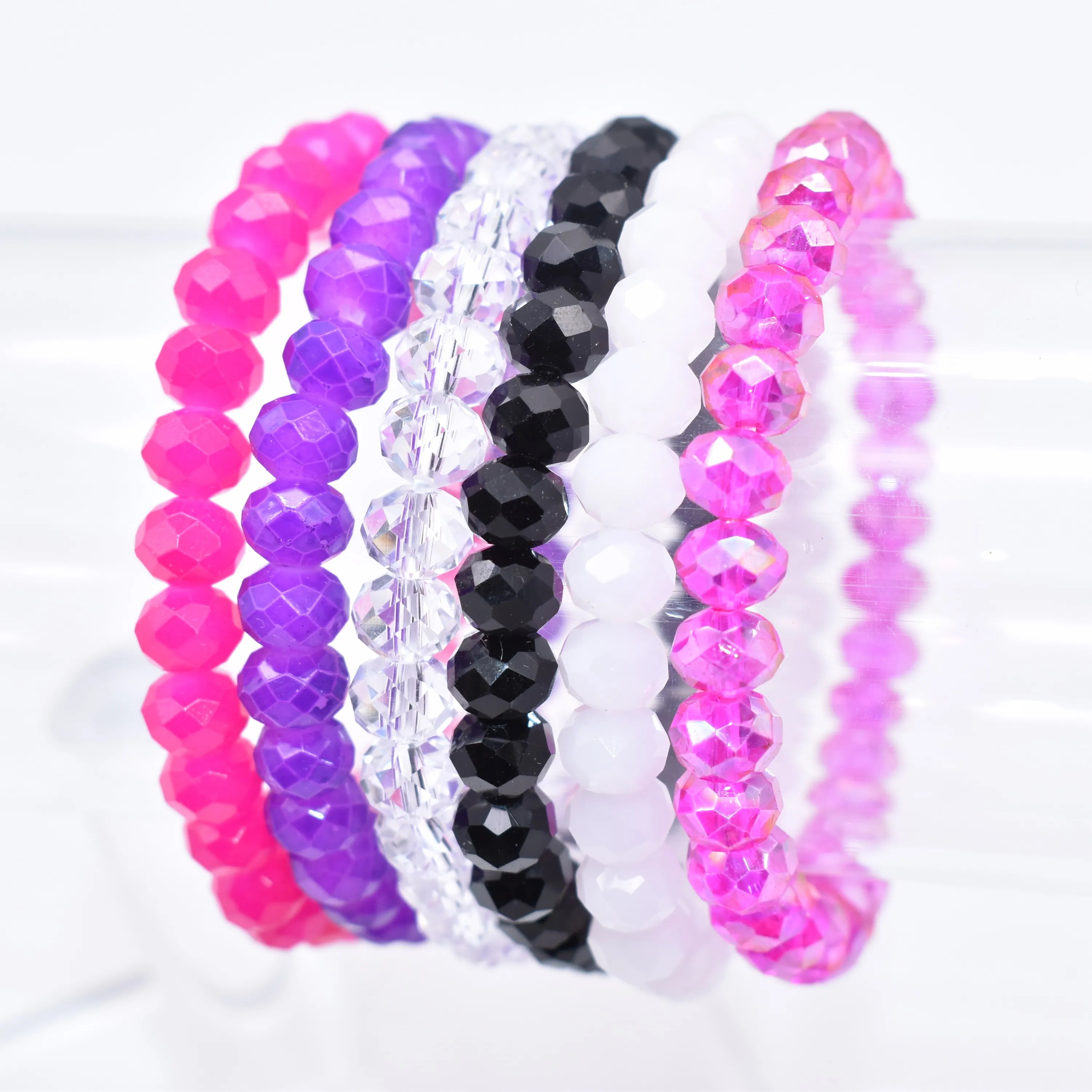 

Handmade elastic 8mm faceted crystal bead Bracelet, Gold