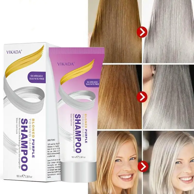 

100ml Blonde Purple Hair Shampoo Removes Yellow and Brassy Tones for Silver Ash 100ml Effective Purple Shampoo, Color brightening