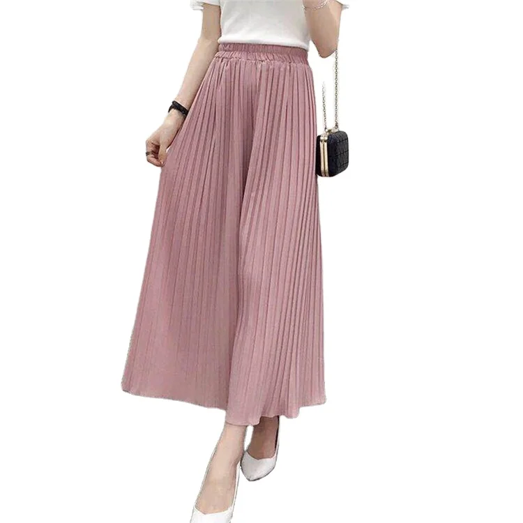 

Loose Chiffon Casual Flared Cropped High Waist Pleated Wide Legged Pants Women Wide Leg Pants, Customized color