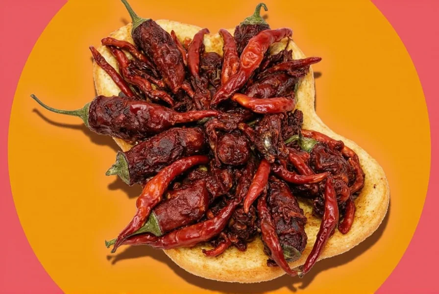 Dried pasilla chiles arranged in a bundle