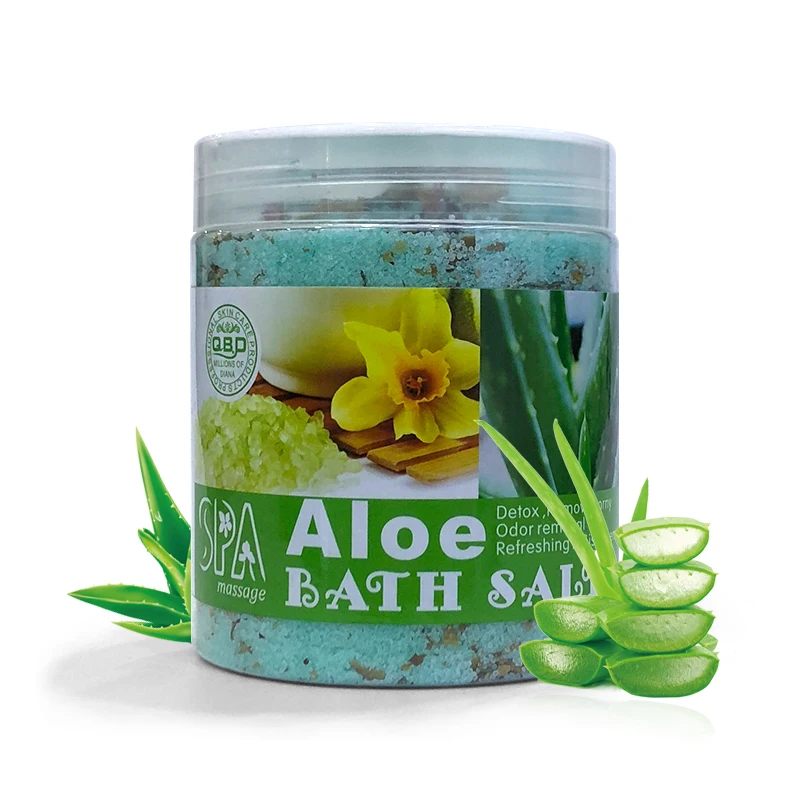 

QQLR Private Label Whitening Skin Body Organic Bath Sea Salt Scrub Jar Vegan Bath Salts Aloe Body Scrub, Green