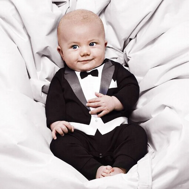

Baby Toddler Newborn Rompers Boy Cool Clothes Elegant Prince Romper Baby Child Clothes Set, White,black