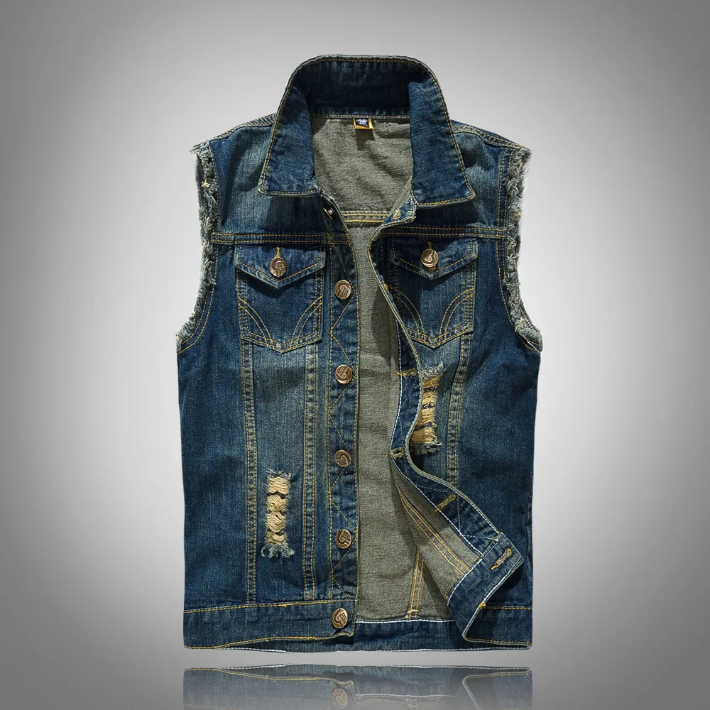 

Fashion style sleeveless slim fit jean vest jacket for men denim vest, Blue