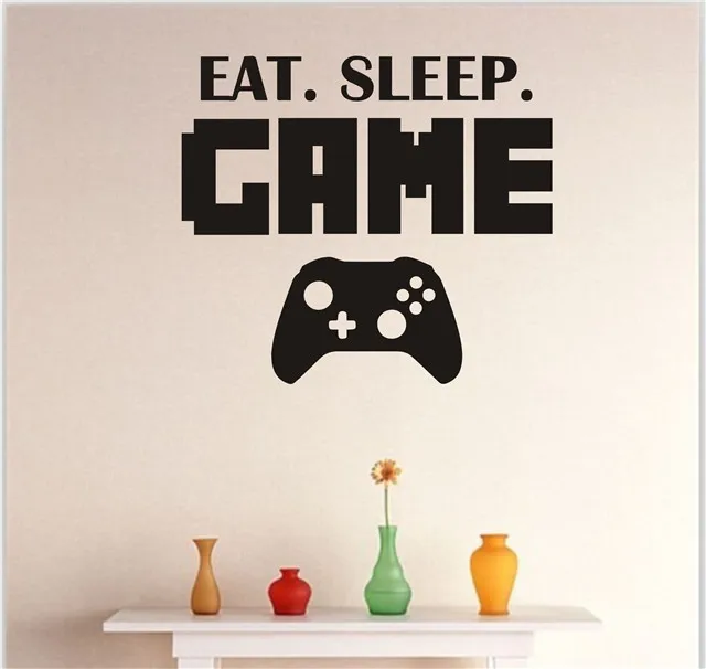 

Living Room Game Console PVC Sticker English Letter EAT SLEEP GAME Wall Sticker, As picture