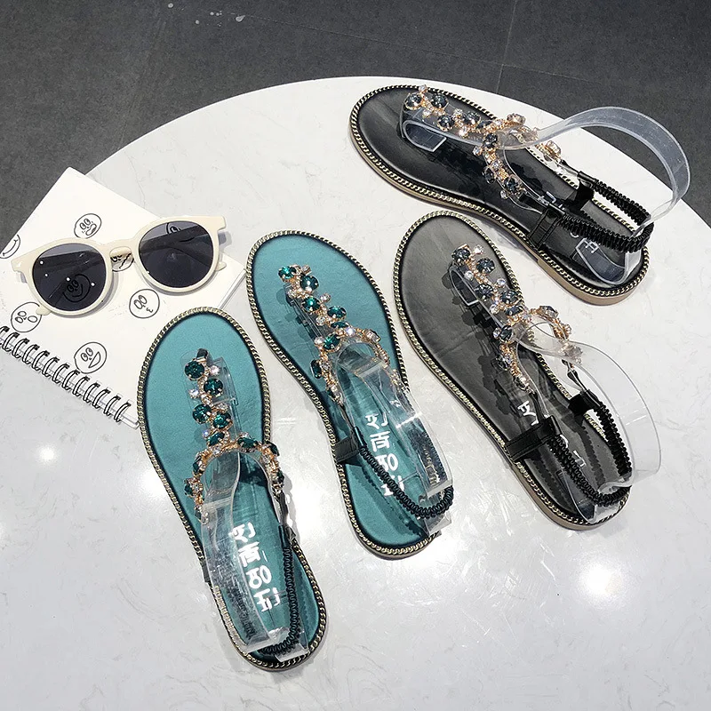 

Wholesale 2022 Latest Roman Women Sandals Women Flat Thongs Rhinestone Sandals Bohemian Fashion Beach Sandals