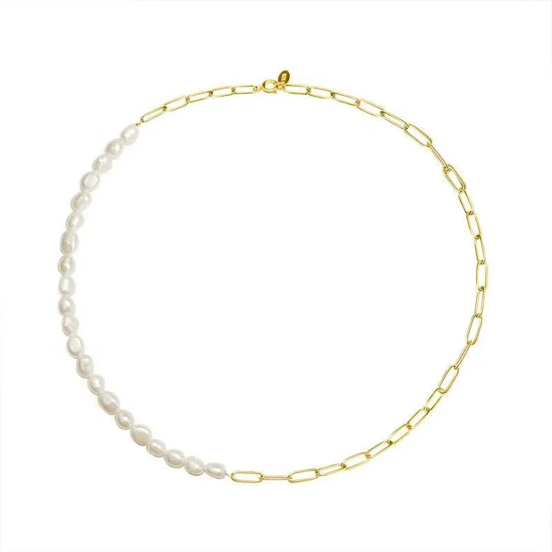 

Janice jewelry 2021 New Minimalist Ladies 42CM elegant vintage stainless steel gold chain with pearl choker necklace