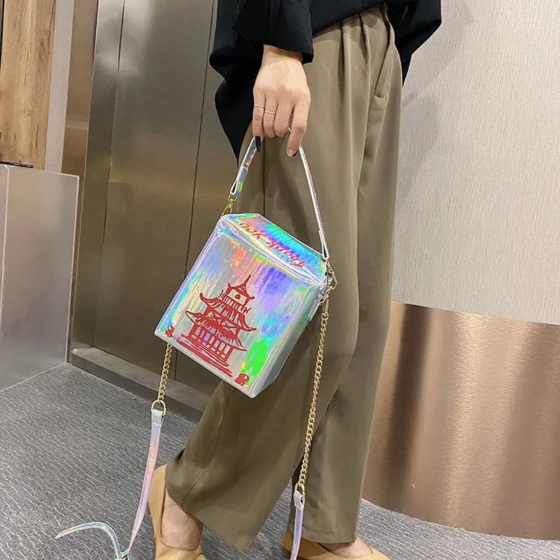 

2020 Hot style China style laser messenger leather bags ladies printing tower bag fashion women handbag, As picture or customized color