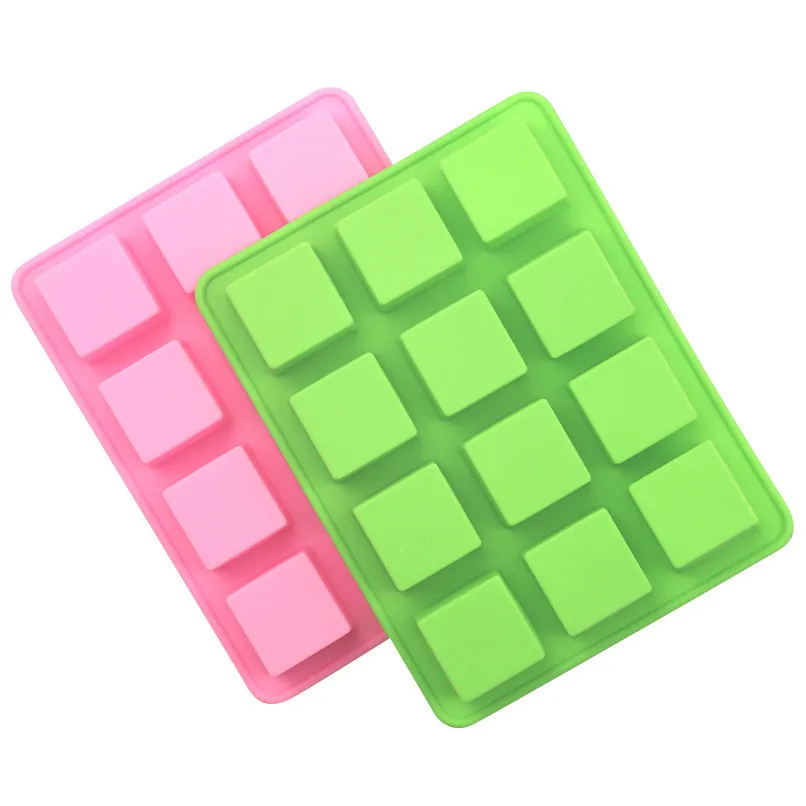 

0664 12 hole square silicone ice tray mold creative glue DIY baking chocolate cake tool, Green pink