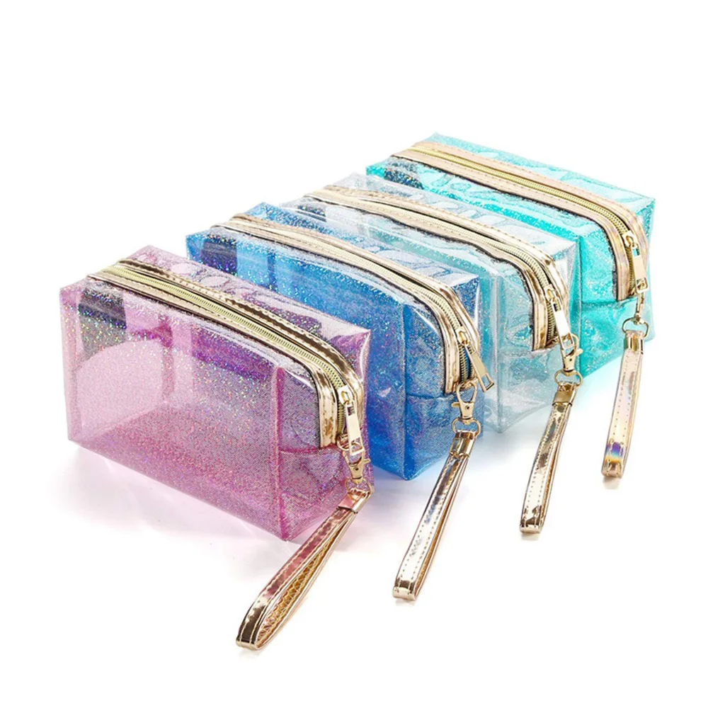 

B1016-2 Eva Zipper Toiletry Bag Biodegradable Sustainable Resealable Colorful Glitter Poly Pvc Travel Cosmetic Transparent Bag