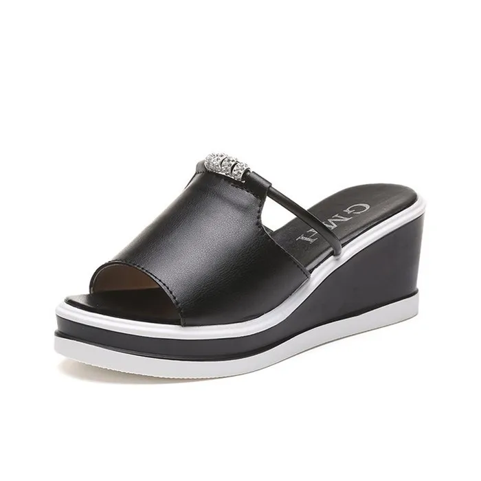 

Wedge sandals women's summer new platform peep toe high heel shoes muffin rhinestone slippers women's shoes, Black ,white