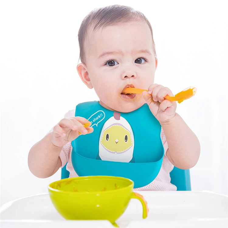 

Waterproof Silicone Baby Bib With Food Catcher Wearable Adjustable Drool Teething Feeding Baby Bibs