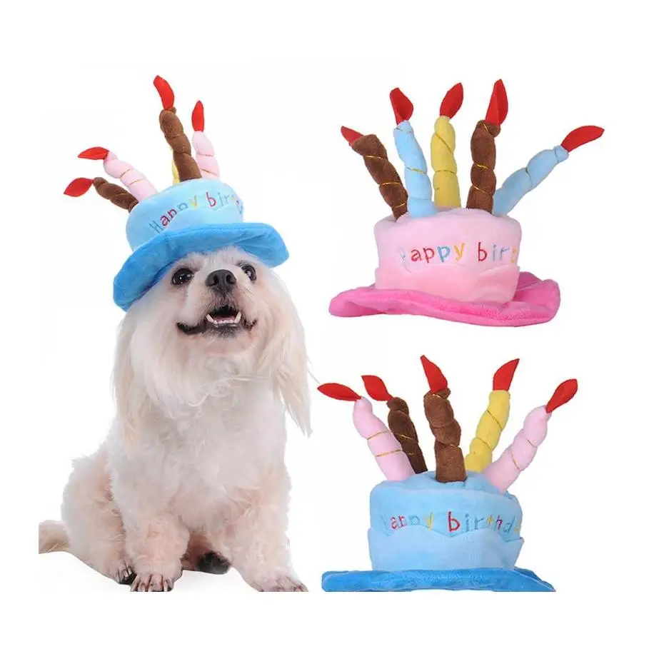 

Caps For Dogs Pet Cat Dog Birthday Caps Hat With Cake Candles Design Birthday Party Costume Headwear Accessory Goods For Dogs