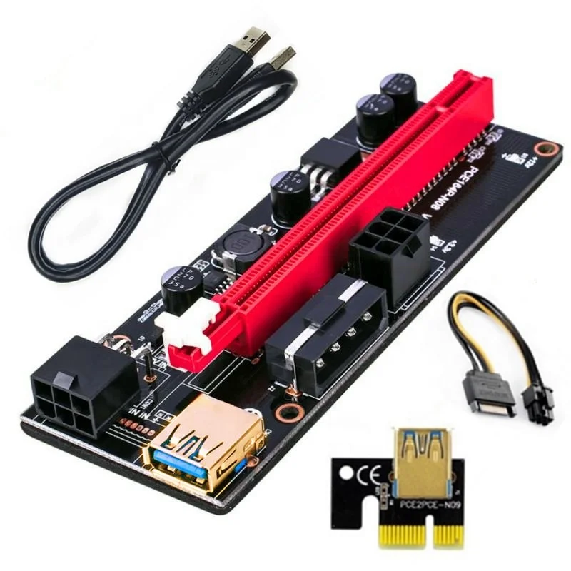 

009S PCI-E Riser 6pin 1x to 16x Riser Card Extender USB 3.0 PCIE Power GPU Adapter riser 009S, Black