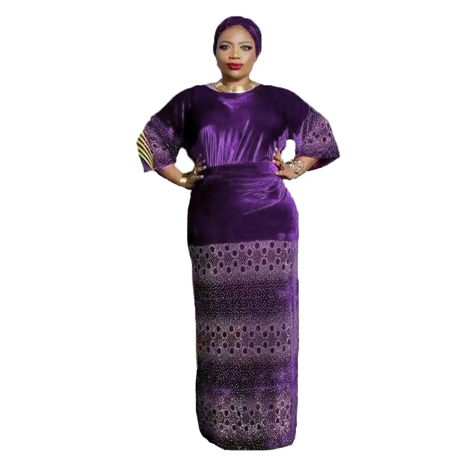 

21025-MX73 african clothing velvet 3 piece sets plus size girls' dresses sehe fashion