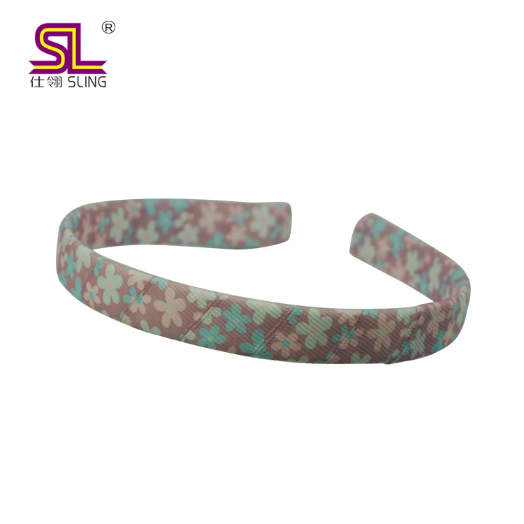 1cm Printed Grosgrain Ribbon Wrapped Plastic Hairband For Girls Buy