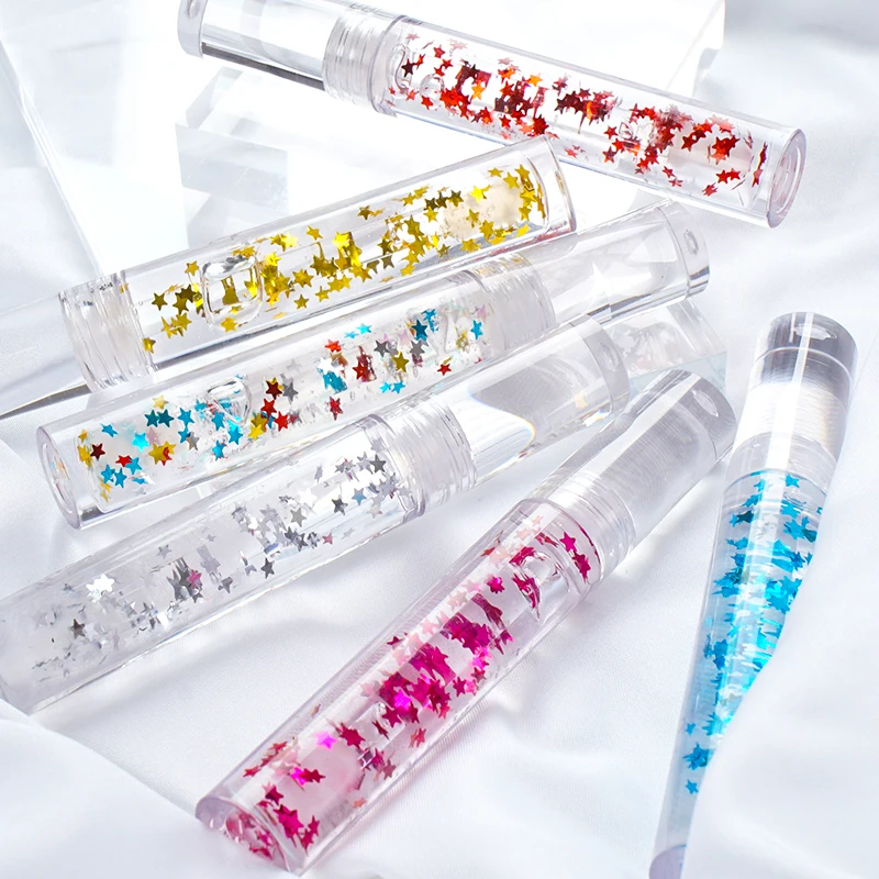 

Wholesale 100% Vegan Cruelty Free Lipgloss Vendor Bling Lip Plumper Shiny Colorful Sequin Star Clear Lip Gloss, 7 color