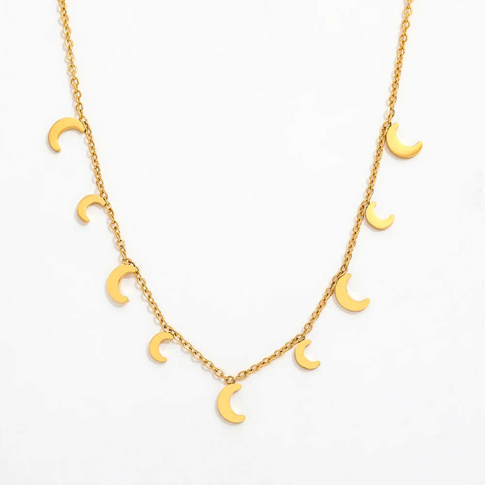 Joolim High End 18K PVD Gold Plated Stainless Steel Moon Crescent Tassel Pendant Necklace Fashion Jewelry Wholesale