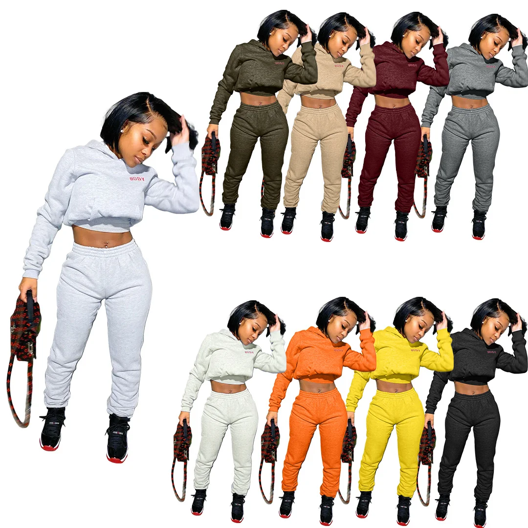 

Custom Logo Plain Plus Size Ladies Autumn Casual Long Sleeve Two Piece Tracksuits Set, 20 colors