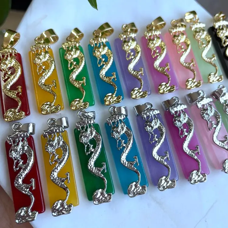 

Hot sale 2021 wholesale Chinese dragon necklace women gold jewelry green jade pendant