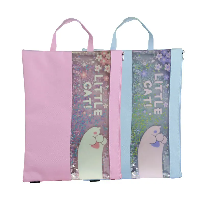 
Polyester A4 Document Bag TPU Translucent Zipper Stationery Pouch With Star Sequins Big A4 File Bag 