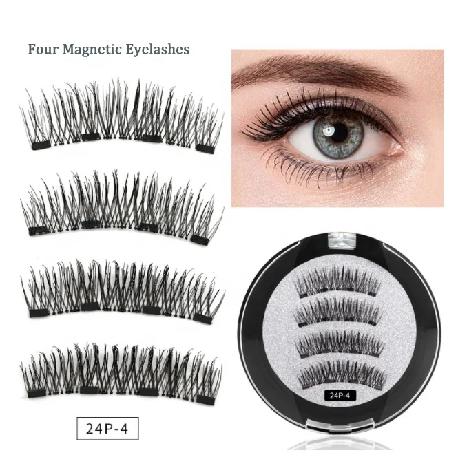 

New arrival Wholesale Magnetic Mink eyelashes 4 magnets handmade 3D eyelash magnet natural false magnet lashes