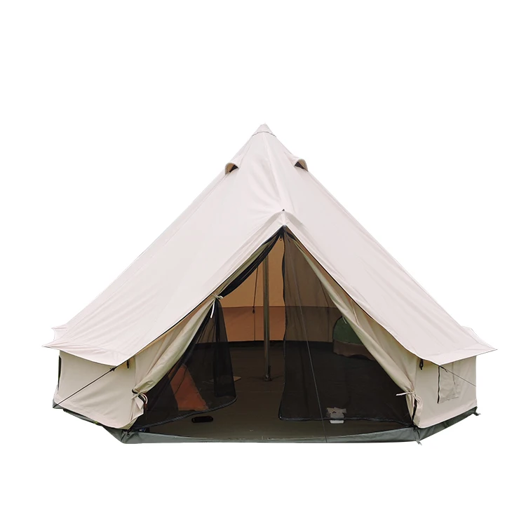 

Luxury 3m 4m 5m 6m 7m large space outdoor camping tents canvas bell family tent, Light khaki