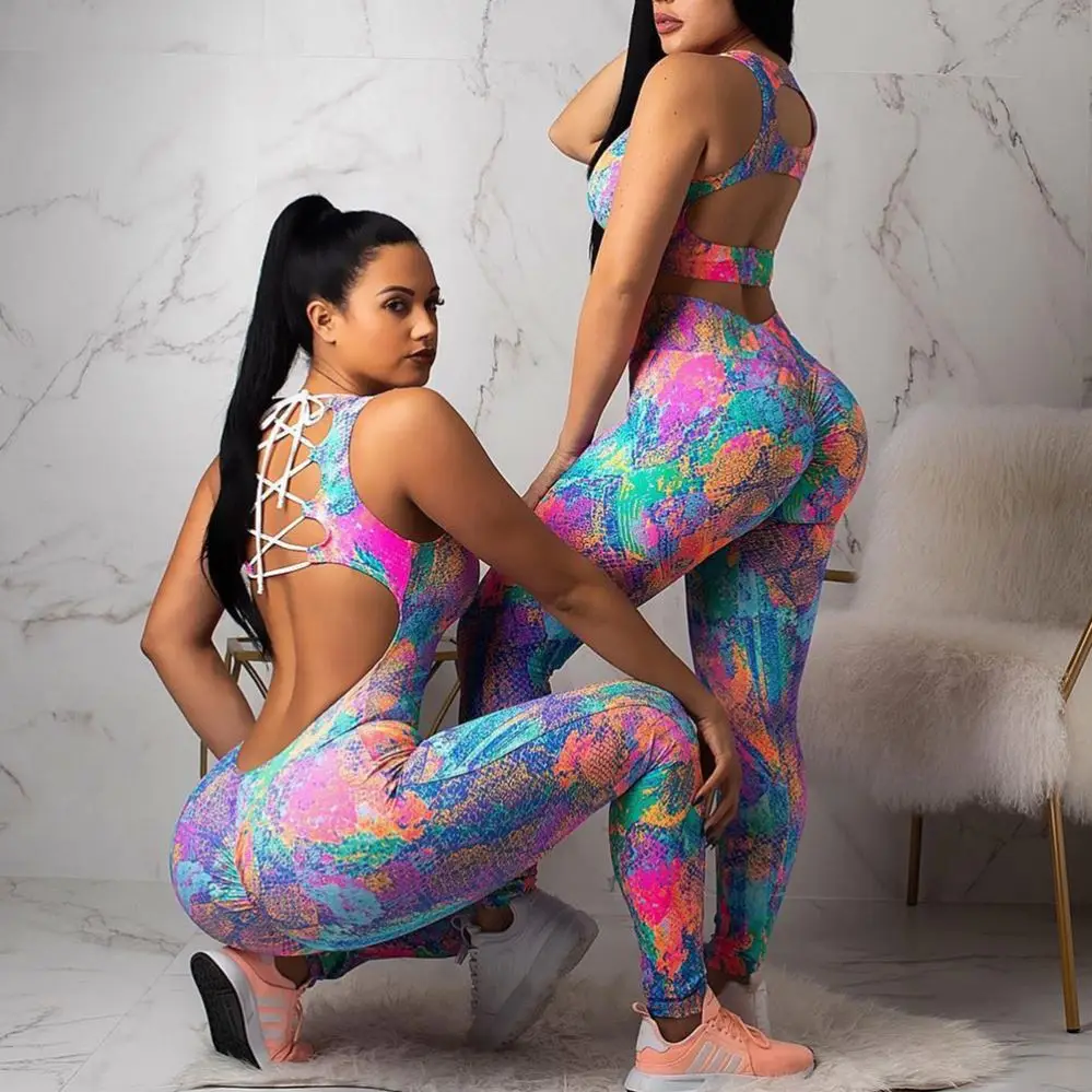 

High Quality Tie-Dyes Backless Cut Out Running Outfits Yoga Set Yoga Pants Sets