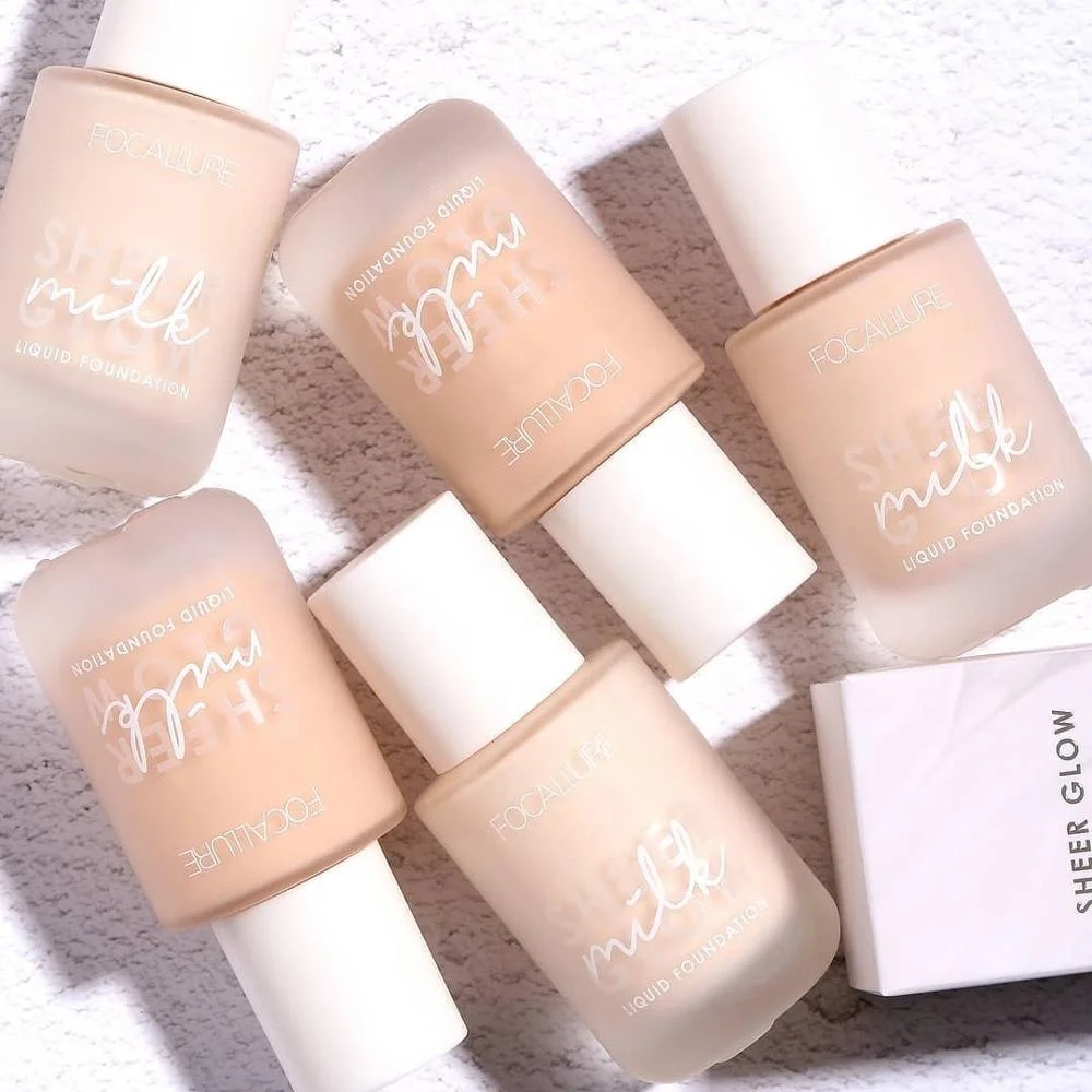 

FOCALLURE 2019 Top Selling Professional Wholesale Waterproof Liquid Foundation Glass Bottle Makeup Beauty, 5 colors for choose