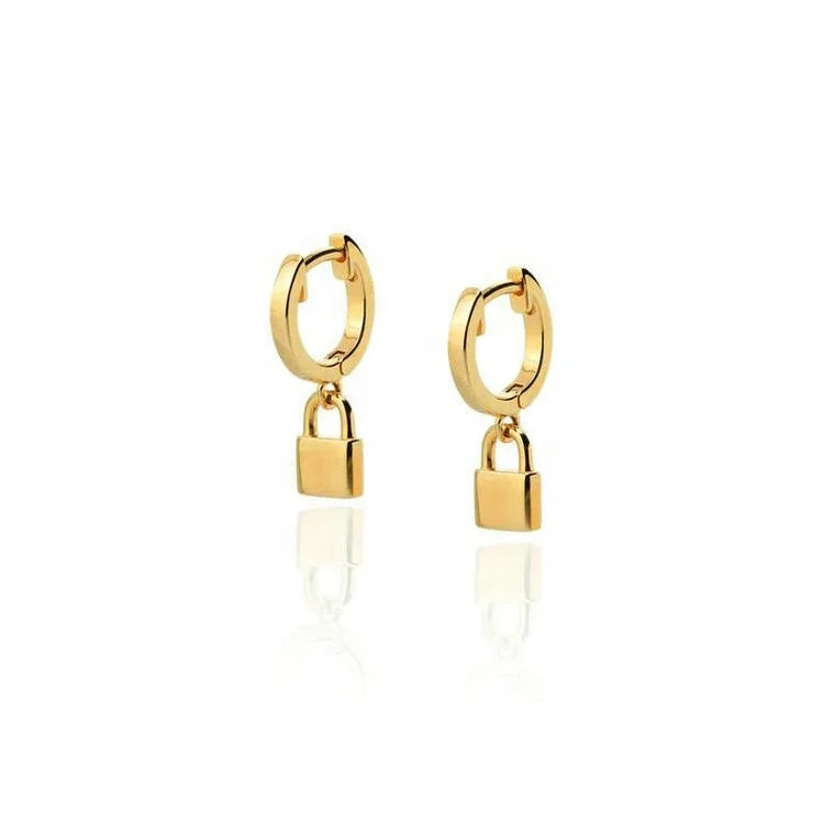 

925 sterling silver huggie padlock tiny pendant gold plated love lock hoop drop earrings